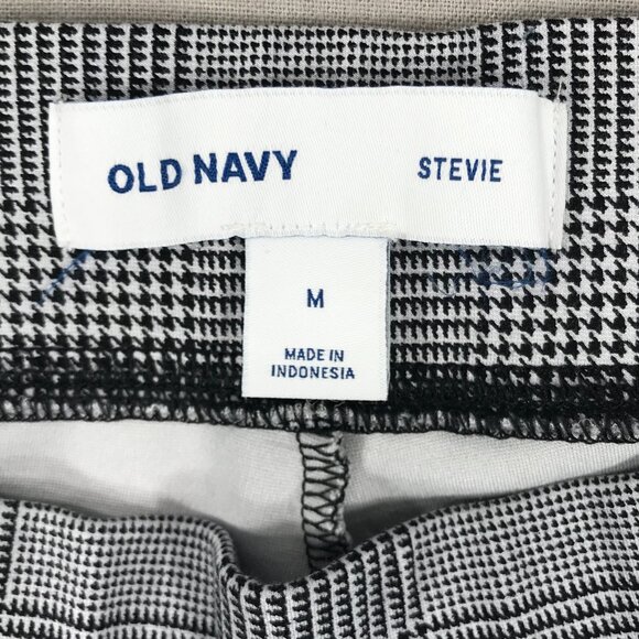 Old Navy Stevie Pull On Pants Women Medium Black White Houndstooth Plaid Stretch - Picture 6 of 12